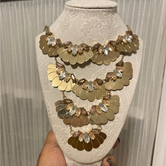 Rose Gold Rhinestone Statement Necklace - Picture 1 of 4